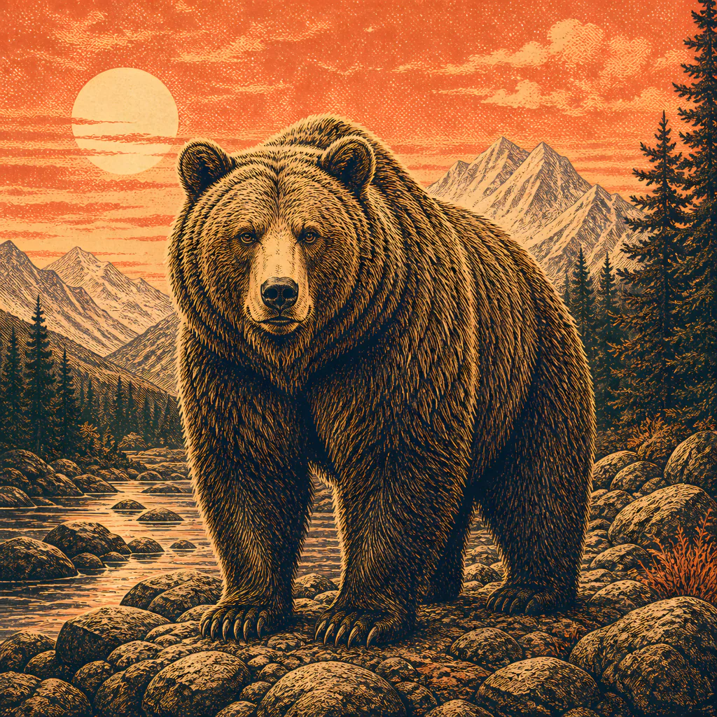 Engraved portrait of a bear