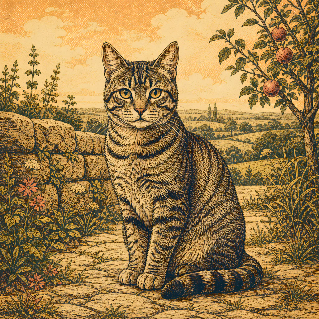 Engraved portrait of a cat