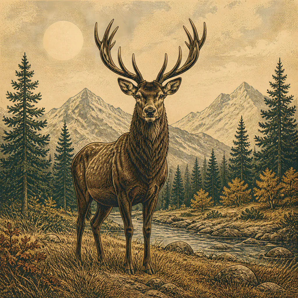 Engraved portrait of a deer