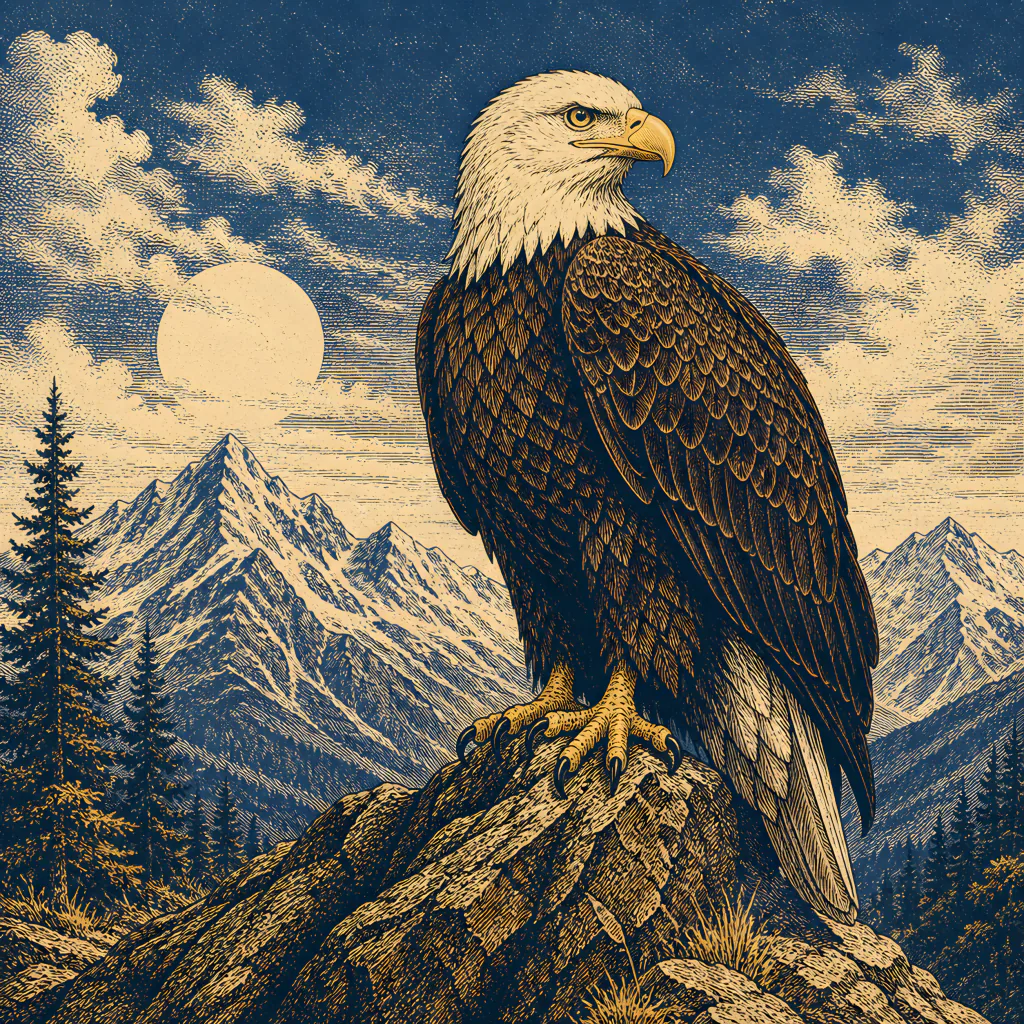 Engraved portrait of an eagle