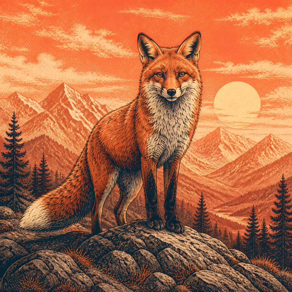 Engraved portrait of a fox