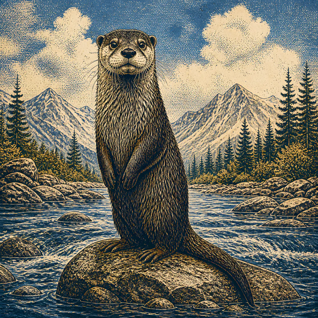 Engraved portrait of an otter